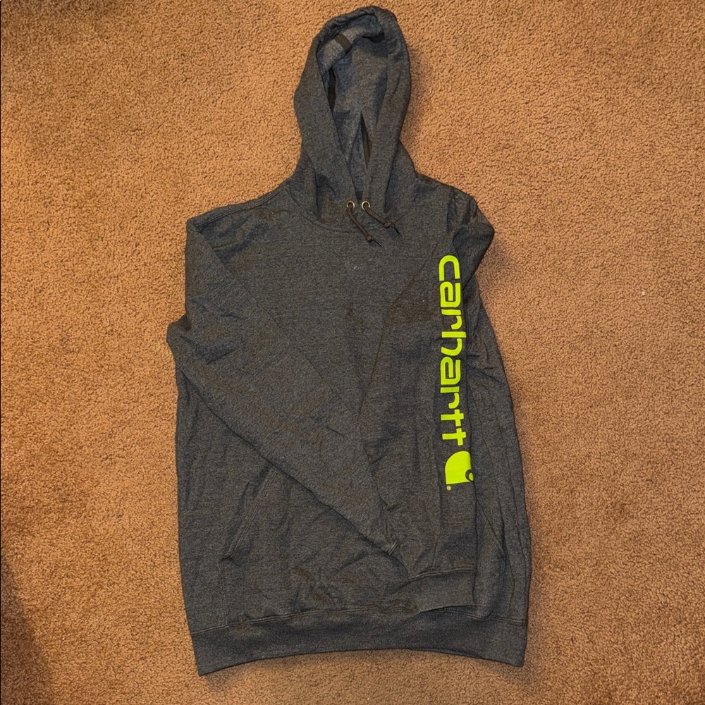 Carhartt Men's Charcoal Hoodie with Neon Logo